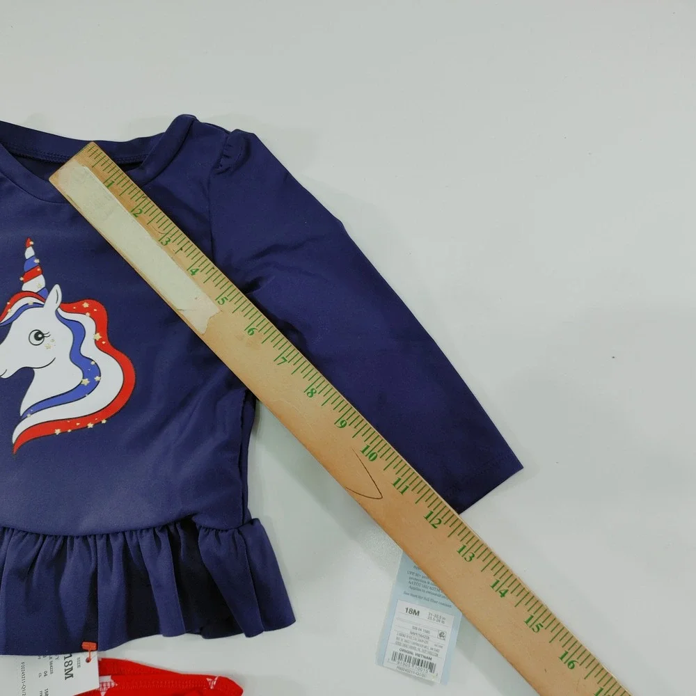 Cat Jack Toddler‎ Girl Unicorn Rash Guard Swim Top Bikini Set Red Navy Blue 18M